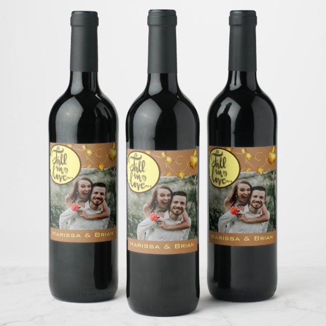 Fall in Love Autumn Wedding Favor Wine Label (Bottles)