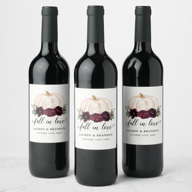 Fall In Love Autumn Wedding Favors Wine Label (Bottles)