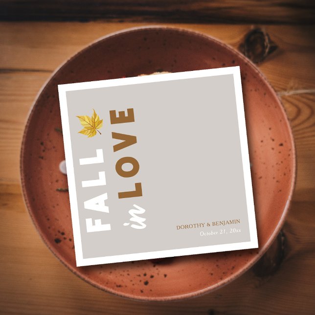 Fall In Love Autumn Wedding Napkins Custom (Falling in Love Modern Script Fall Wedding Napkins)