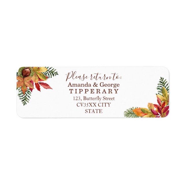 Fall in Love Autumn wedding Return address label (Front)