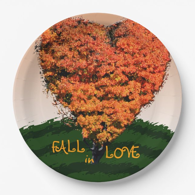 Fall In Love Autumn Wedding Rustic Design Paper Plates (Front)