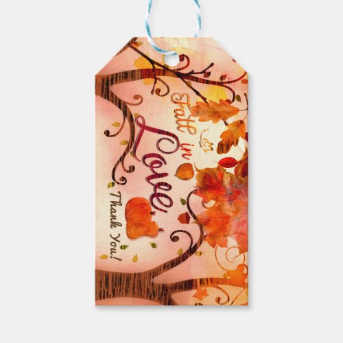 Fall in love Autumn Whimsical Orange Brown Favor Gift Tags