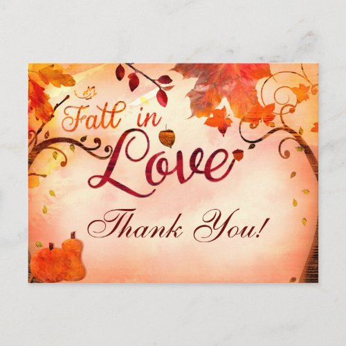 FALL IN LOVE Autumn Whimsical THANK YOU Card