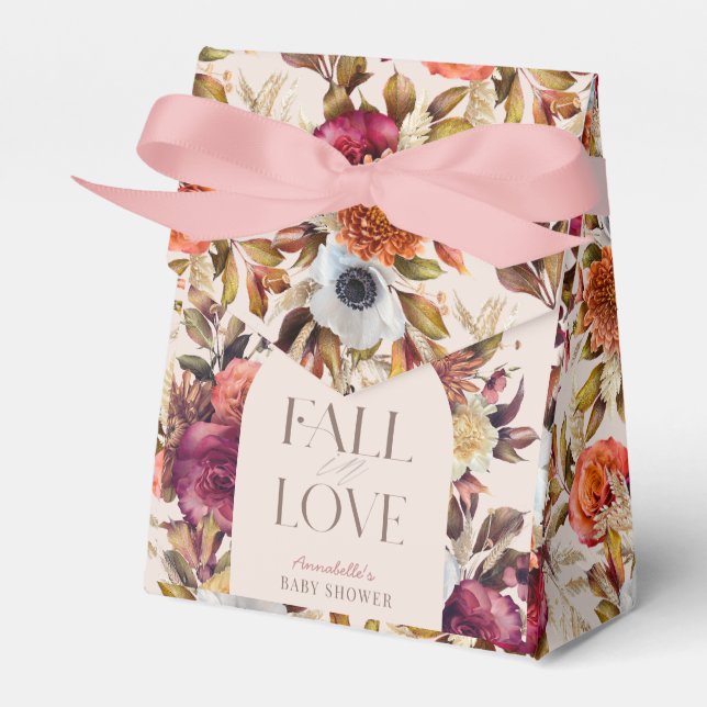Fall in Love Autumn Wreath Arch Pink Baby Shower Favor Boxes (Front Side)