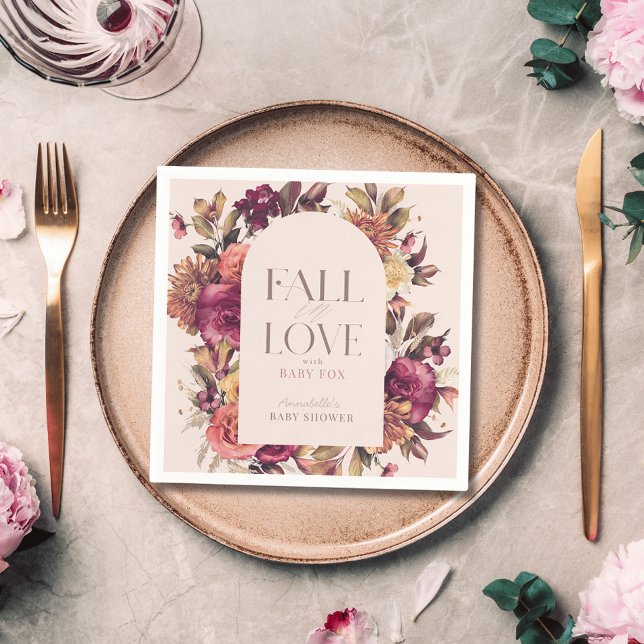 Fall in Love Autumn Wreath Arch Pink Baby Shower Napkins (Creator Uploaded)