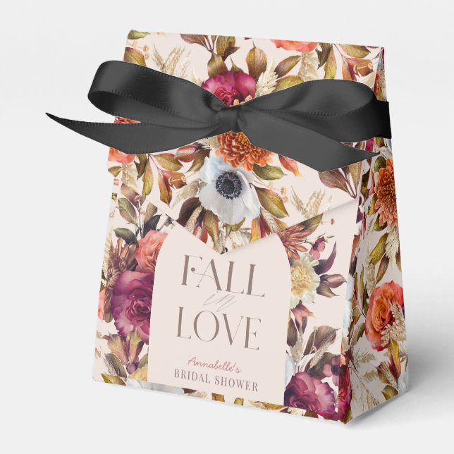 Fall in Love Autumn Wreath Arch Pink Bridal Shower Favor Boxes (Front Side)