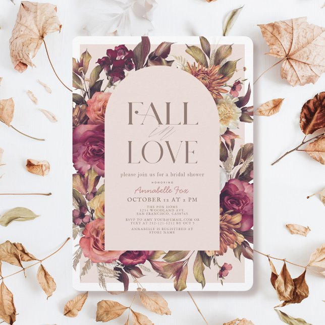 Fall in Love Autumn Wreath Arch Pink Bridal Shower Invitation (Creator Uploaded)