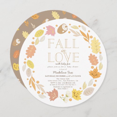 Fall in Love Autumn Wreath Baby Shower Circle Invitation