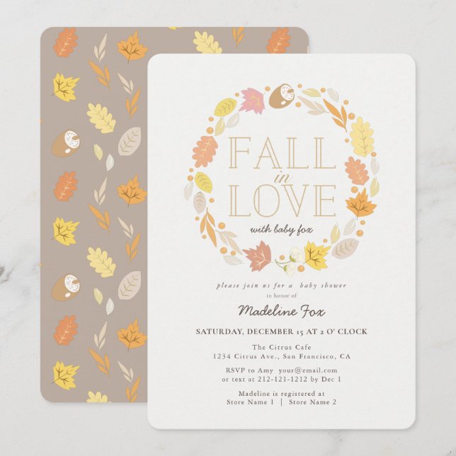 Fall in Love Autumn Wreath Baby Shower Invitation (Front/Back)