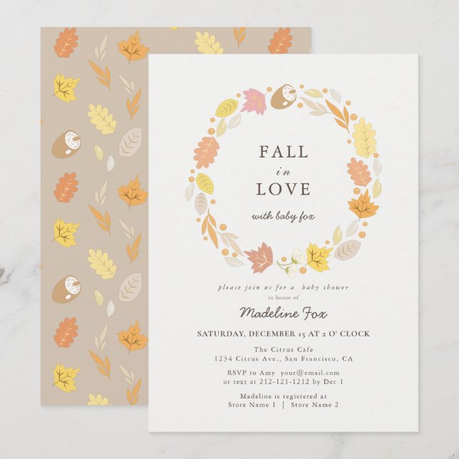 Fall in Love Autumn Wreath Baby Shower Invitation (Front/Back)