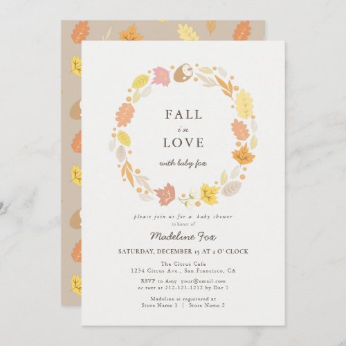 Fall in Love Autumn Wreath Baby Shower Invitation