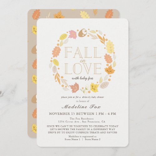 Fall in Love Autumn Wreath Drive_by Baby Shower In Invitation