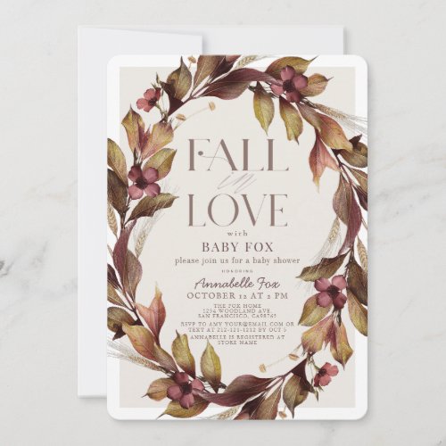 Fall in Love Autumn Wreath Tan Baby Shower Invitation