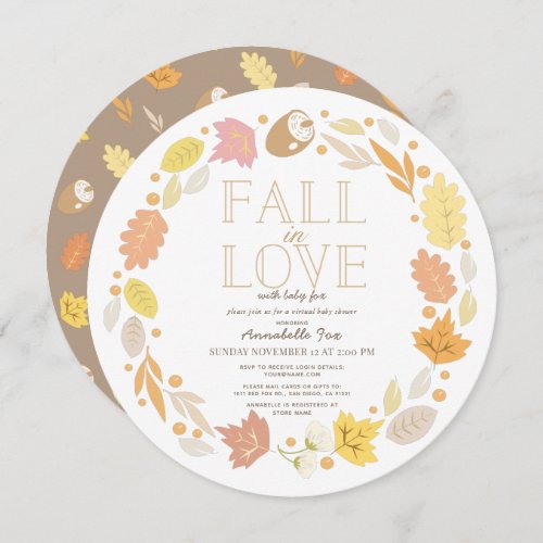 Fall in Love Autumn Wreath Virtual Baby Shower Invitation