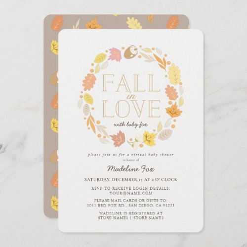 Fall in Love Autumn Wreath Virtual Baby Shower Invitation