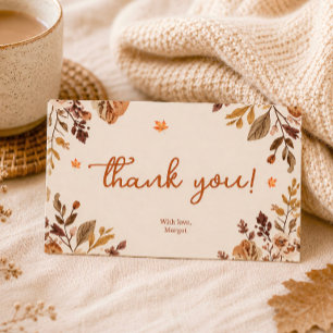 Fall in Love Baby Shower Autumn Floral Thank You Note Card