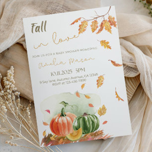 Fall in Love Baby Shower - Autumn Pumpkin Leaves Invitation