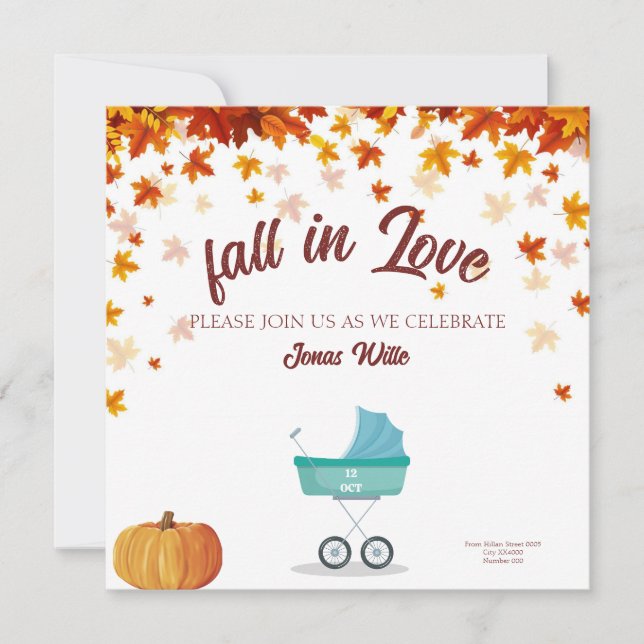 fall in love Baby shower Card , Little boy pumpkin (Front)