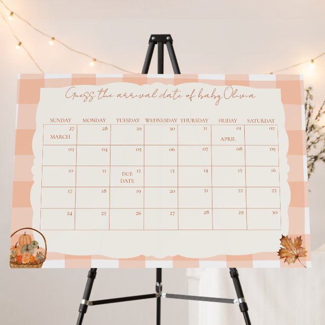 Fall in love Baby Shower Due Date Calendar Foam Board (In Situ (Stand))