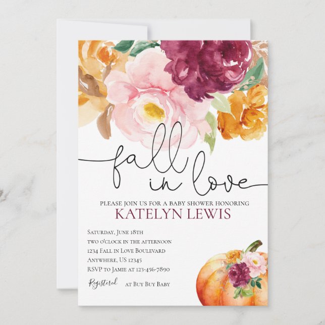 Fall in Love Baby Shower Invitation (Front)