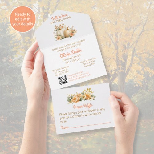 Fall in Love Baby Shower Invitation All in One