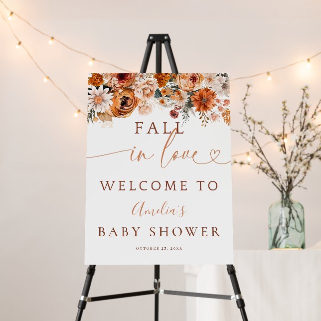 Fall In Love Baby Shower Sign. Autumn Terracotta Foam Board (In Situ (Stand))