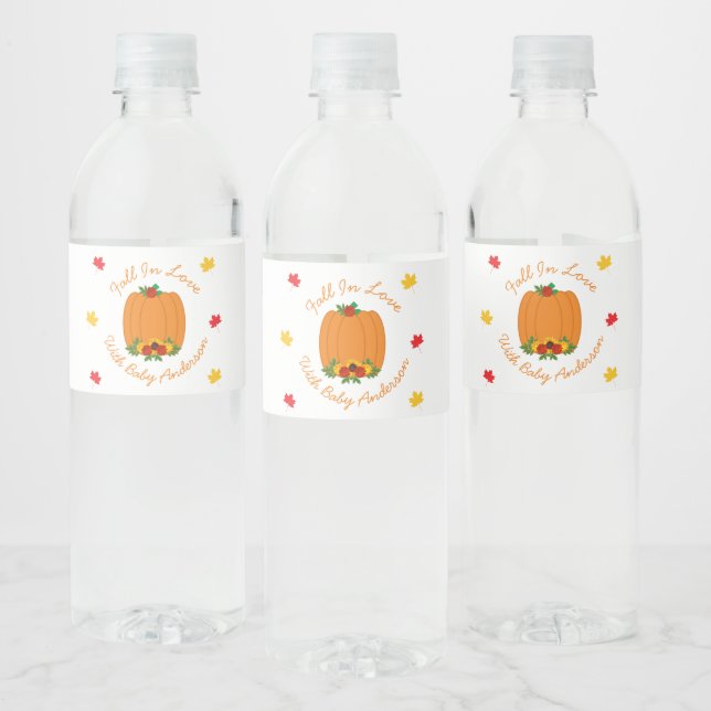 Fall In Love Baby Shower Water Bottle Label (Bottles)