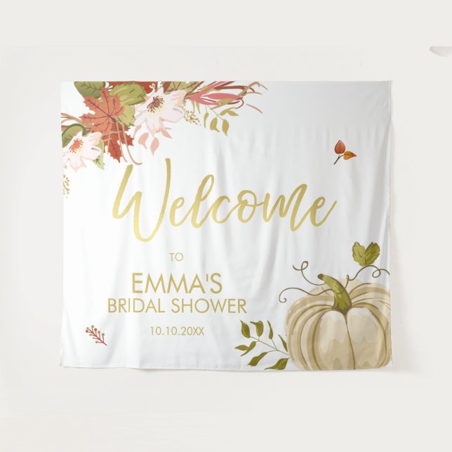 Fall in Love Backdrop Banner Autumn Gold Pumpkin (Front (Horizontal))