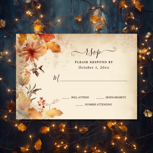 Fall in Love Beautiful Autumn Flowers Fall Wedding RSVP Card