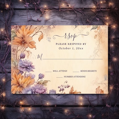 Fall in Love Beautiful Autumn Flowers Fall Wedding RSVP Card