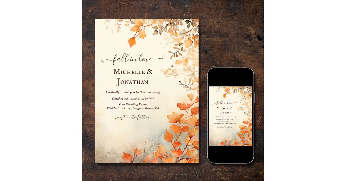 Fall in Love Beautiful Autumn Leaves Fall Wedding Invitation | Zazzle