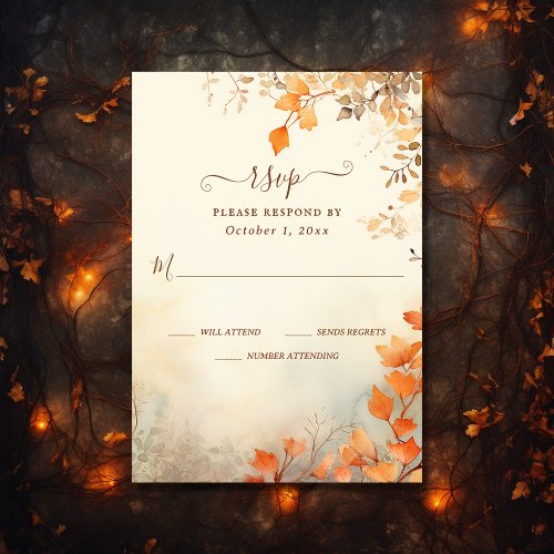 Fall in Love Beautiful Autumn Leaves Fall Wedding RSVP Card