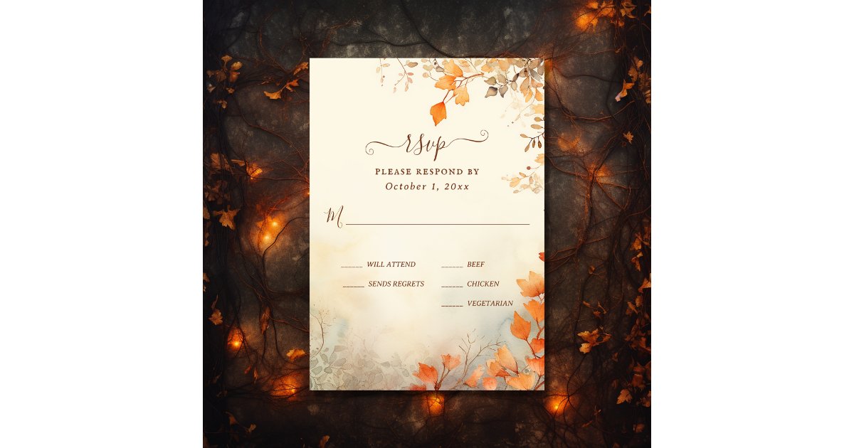 Fall in Love Beautiful Autumn Leaves Fall Wedding RSVP Card | Zazzle