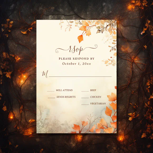 Fall in Love Beautiful Autumn Leaves Fall Wedding RSVP Card | Zazzle