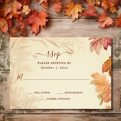 Fall in Love Beautiful Autumn Leaves Fall Wedding RSVP Card