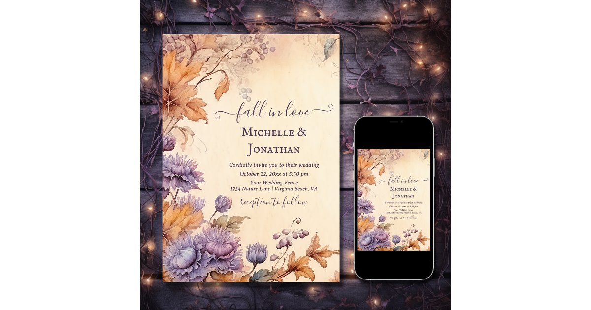 Fall in Love Beautiful Autumn Vintage Fall Wedding Invitation | Zazzle