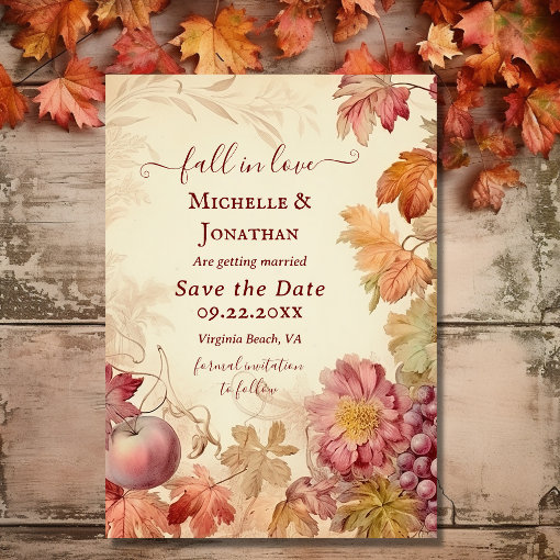 Fall in Love Beautiful Autumn Vintage Fall Wedding Save The Date | Zazzle