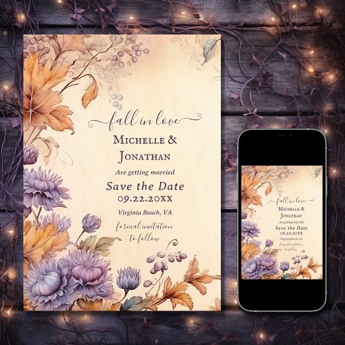 Fall in Love Beautiful Autumn Vintage Fall Wedding Save The Date