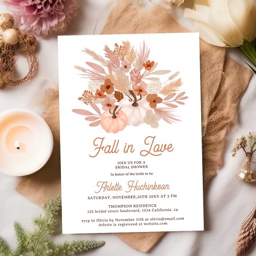 Fall in love beige floral boho chic bridal shower invitation