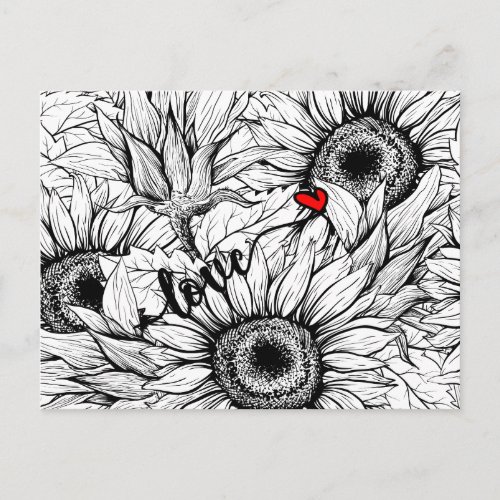 fall in love _ Black and White Sunflowers Autumn Postcard