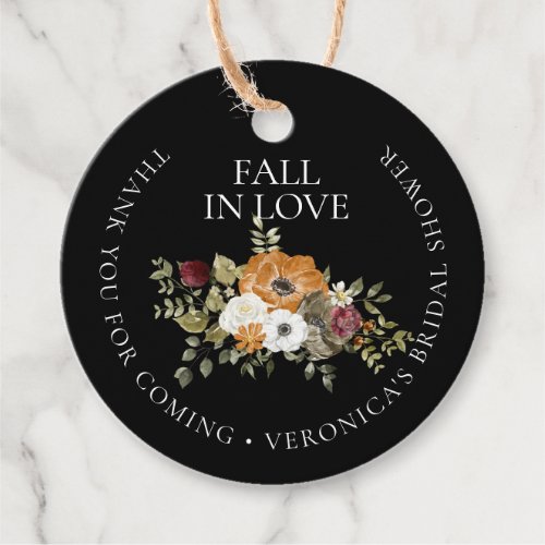 Fall in Love Black Bridal Shower Thank You Favor Tags