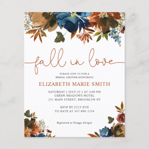 Fall in Love Blue Floral Bridal Shower Invitation