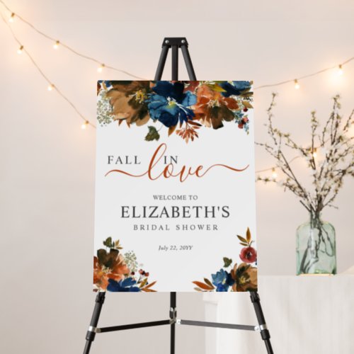 Fall in Love Blue Floral Bridal Shower Welcome Foam Board