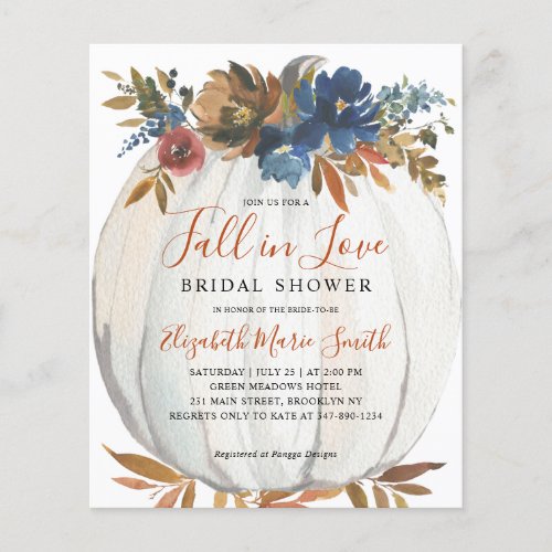 Fall in Love Blue Floral Pumpkin Bridal Shower Flyer