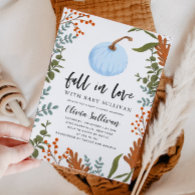 Fall in Love Blue Pumpkin Baby Shower Invitation