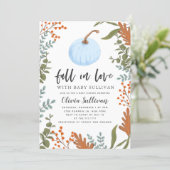 Fall in Love Blue Pumpkin Baby Shower Invitation (Standing Front)