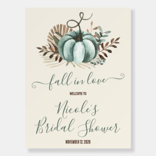 Fall in Love Blue Pumpkin Floral Bridal Shower Foam Board