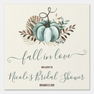 Fall in Love, Blue Pumpkin, Floral Bridal Shower Sign