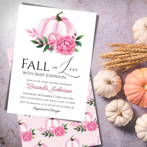 Fall in Love Blush Pink Pumpkin Rustic Baby Shower Invitation