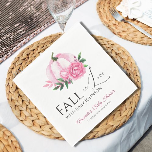 Fall in Love Blush Pink Pumpkin Rustic Baby Shower Napkins